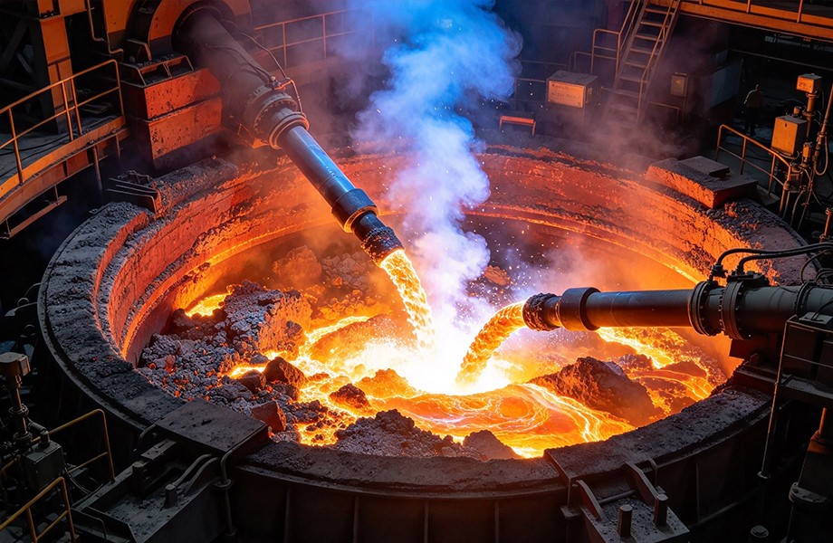 Smelting using a submerged arc furnace